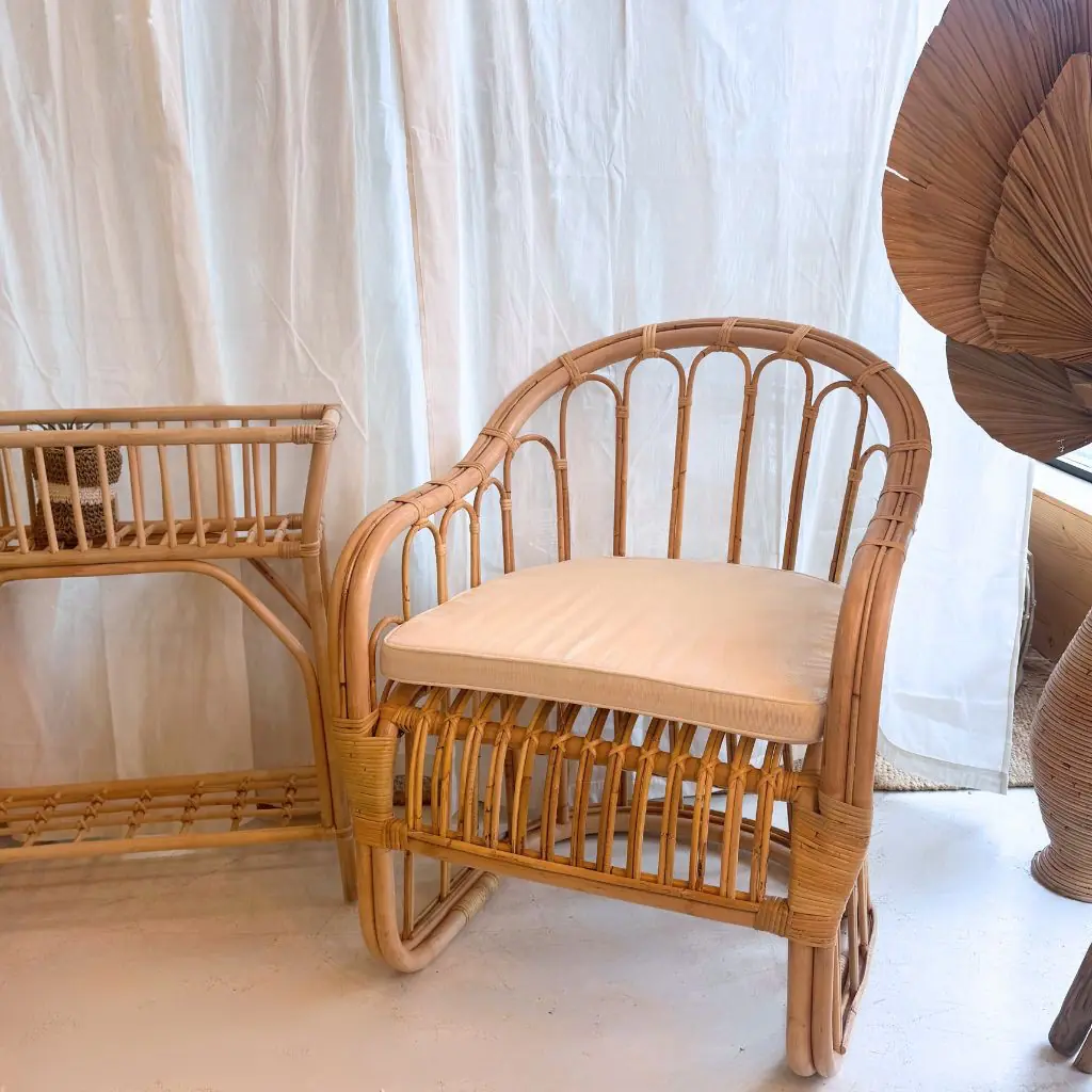 LIVIO - Fauteuil en rotin avec coussin d'assise