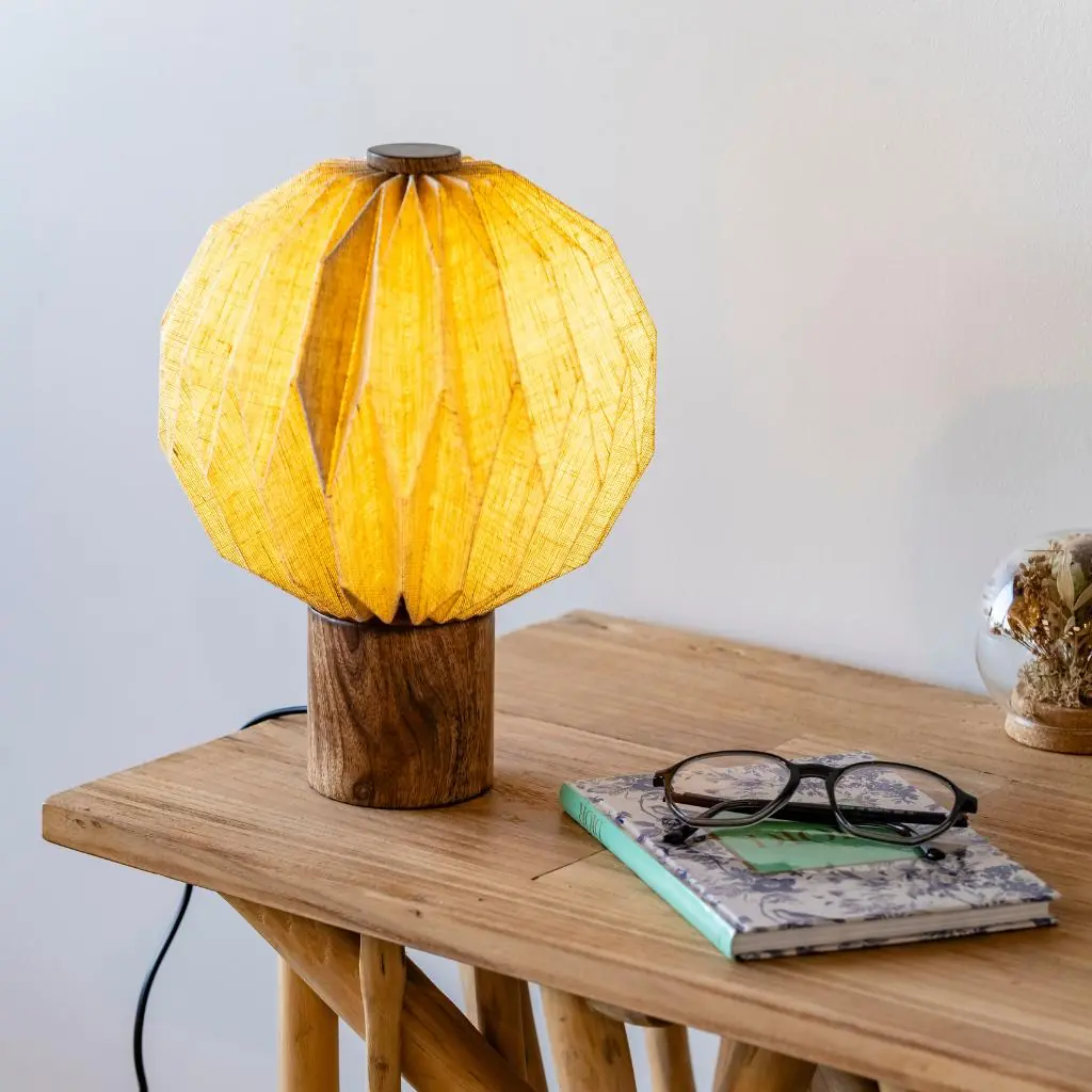 [3760428964946] CERES - Petite lampe à poser en lin et bois de manguier