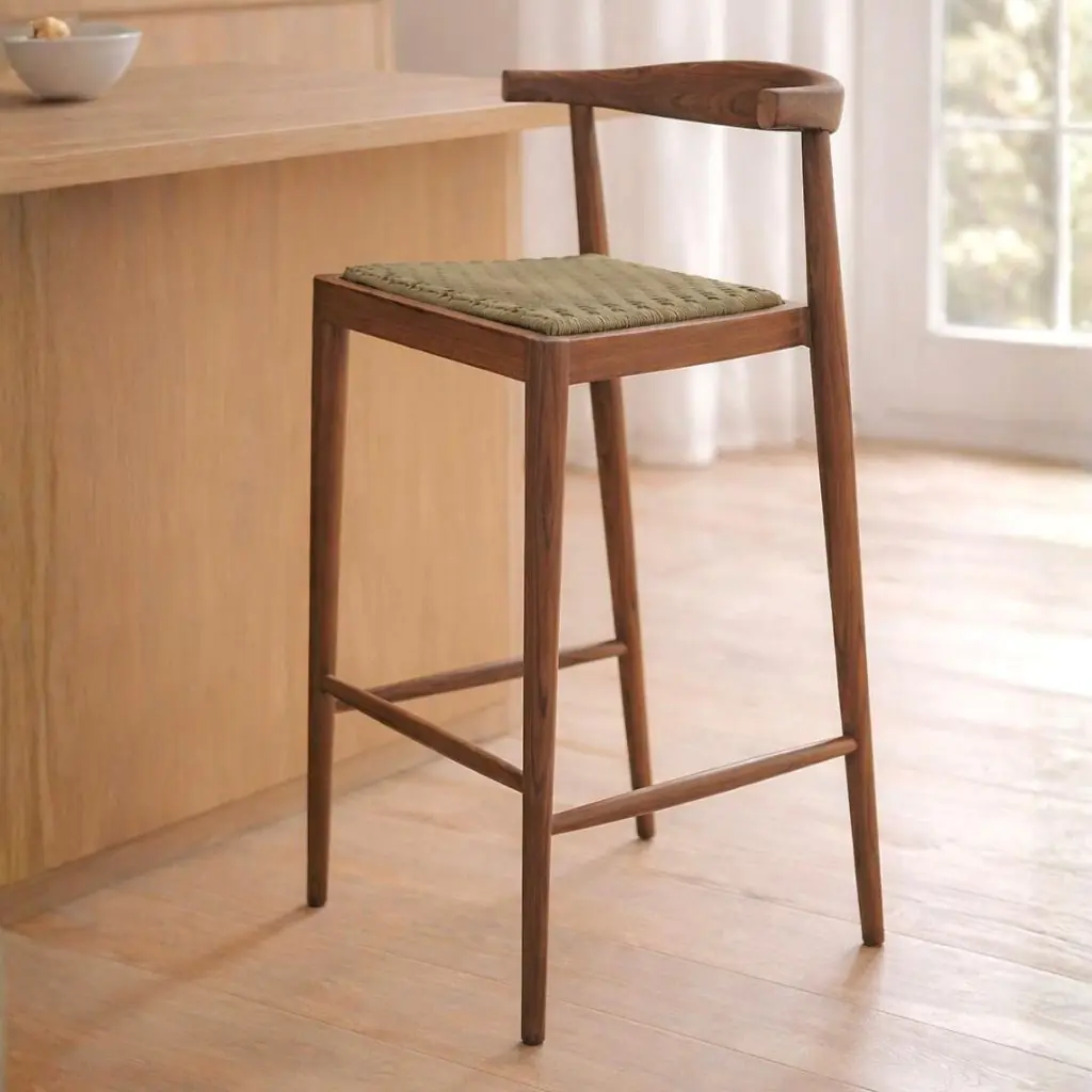 [3760428964847] AMBIA - Chaise haute de bar en teck et corde naturel