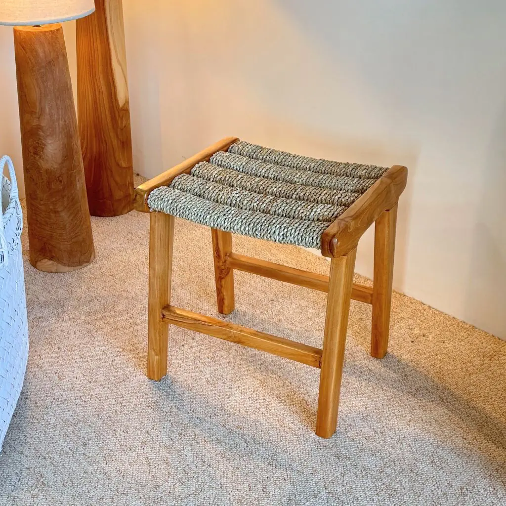 ALICE - Tabouret en teck et corde tressé