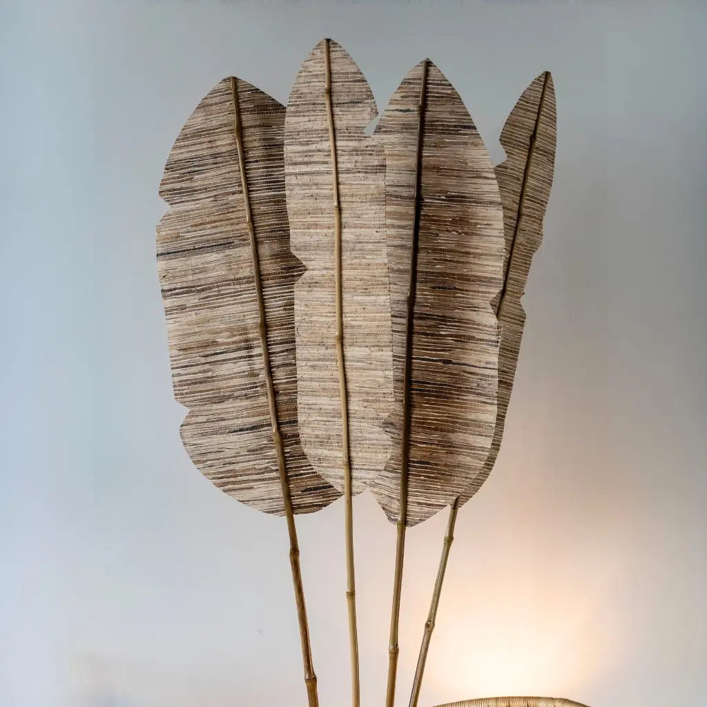 OMBRE - Lot de 2 feuilles de bananier et tige en bambou