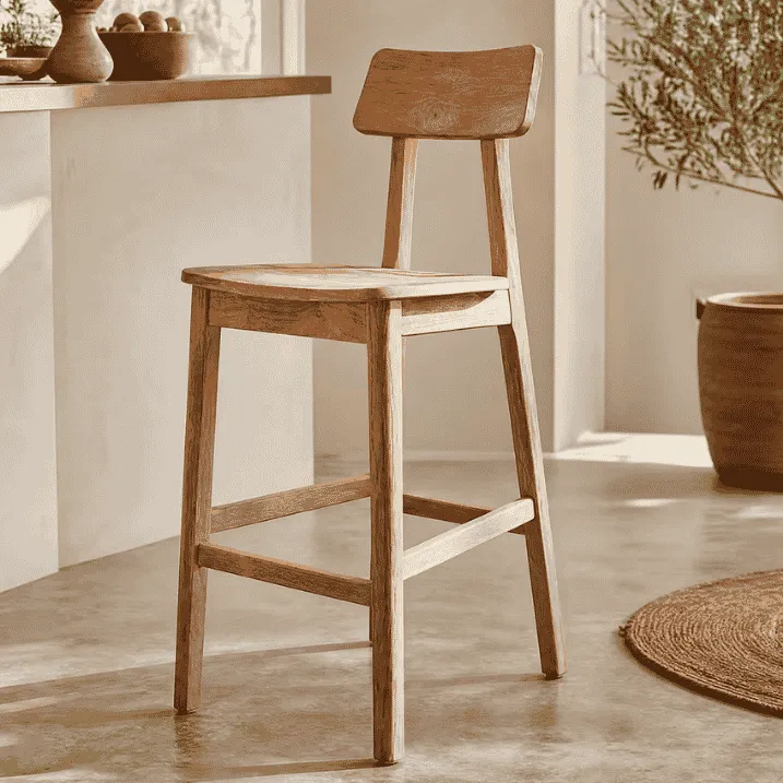 [3760428965271] LOUISON- Chaise haute de bar en bois de teck recyclé
