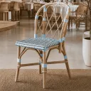 JANE - Chaise de bistrot en rotin et tissage bleu azur