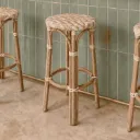 JEANNOT - Tabouret de bar blanc en rotin naturel et rotin synthétique