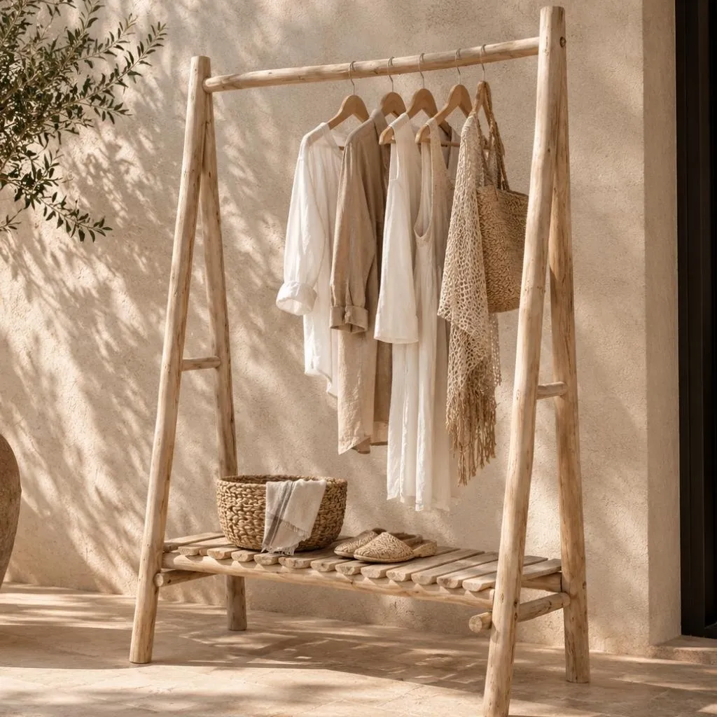BILLOU - Grand portant en bois de teck