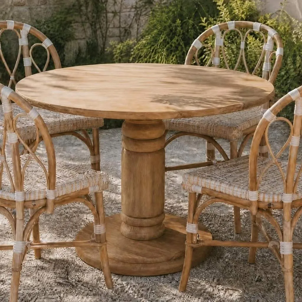 BLOOM - Table ronde en teck D100 H75cm avec pieds